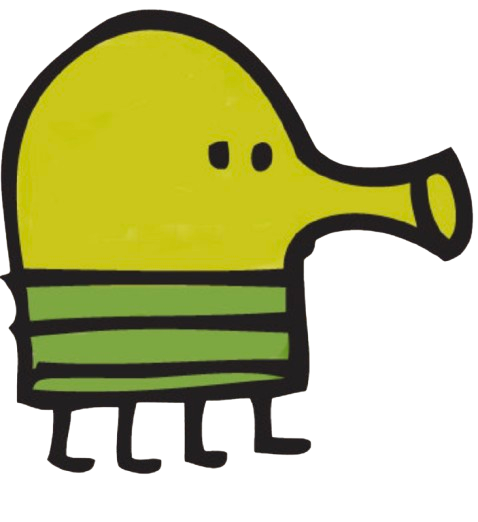 Interactive doodle mascot - click to jump!